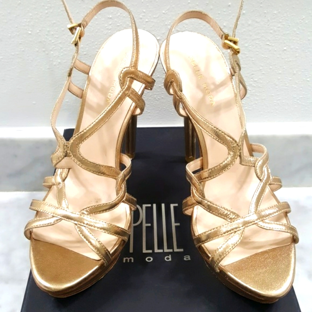 🔥Pelle Moda Gold Strappy Platform Stilettos